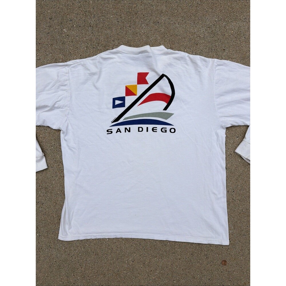 Vintage 90s Crazy Shirt Hawaii San Diego Graphic Long Sleeve White Large Shirt